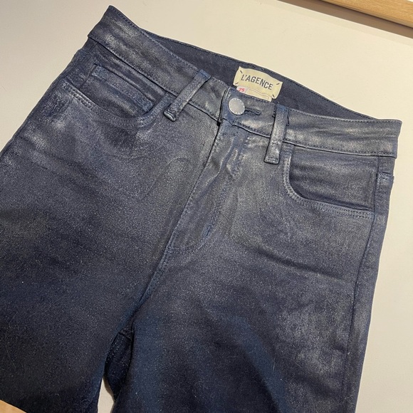 L’Agence waxed navy blue skinny jeans ‘25’ - Picture 3 of 12